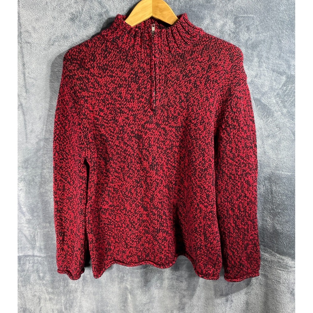 Jones New York Sport Sweater Womens Petite Large Red Color Twist Mock Neck Zip